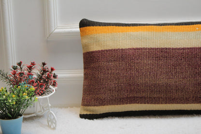Vintage Kilim Pillow Cover: Organic Wool Boho Lumbar Pillow, 12x24