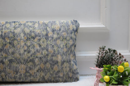 Handmade Kilim Lumbar Pillow Cover: Blue & Green Boho Design (12x24 inc)