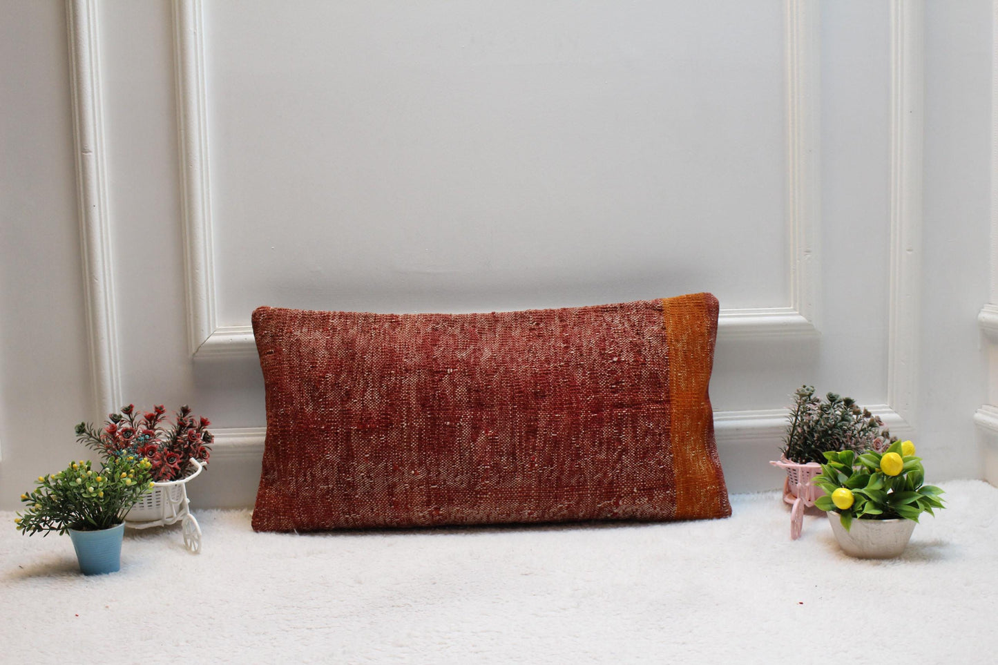 Red Kilim Pillow Cover (12x24 in): Vintage Woven Wool Lumbar Pillow