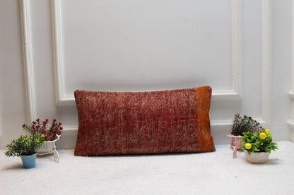 Red Kilim Pillow Cover (12x24 in): Vintage Woven Wool Lumbar Pillow
