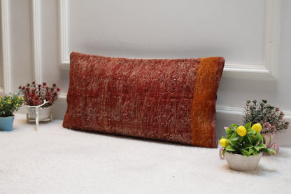 Red Kilim Pillow Cover (12x24 in): Vintage Woven Wool Lumbar Pillow