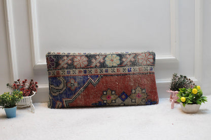 Handmade Turkish Rug Lumbar Pillow Cover: Vintage Anatolian Design, 12x24 inch
