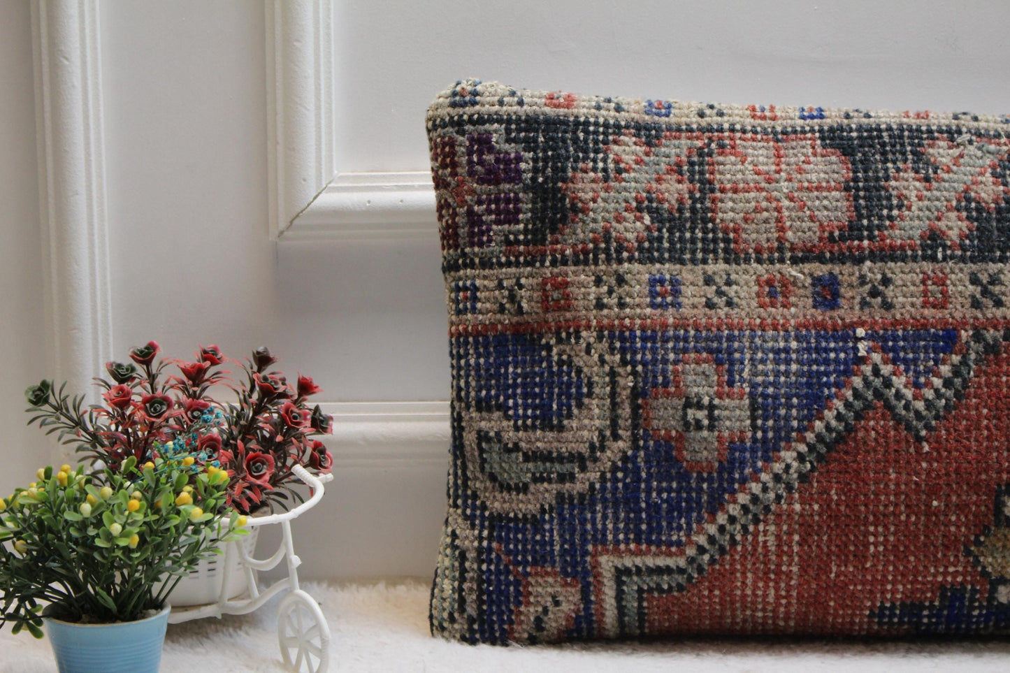 Handmade Turkish Rug Lumbar Pillow Cover: Vintage Anatolian Design, 12x24 inch