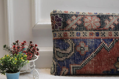 Handmade Turkish Rug Lumbar Pillow Cover: Vintage Anatolian Design, 12x24 inch