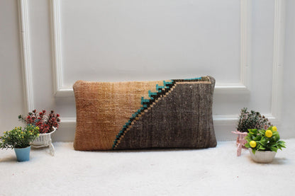 Handmade Turkish Kilim Pillow Cover: Upcycled Woven Rug, 12x24 inch