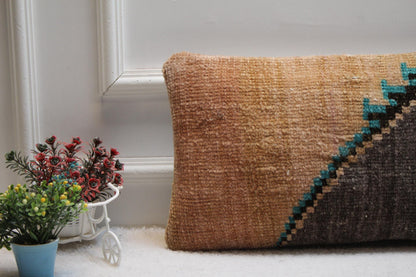 Handmade Turkish Kilim Pillow Cover: Upcycled Woven Rug, 12x24 inch