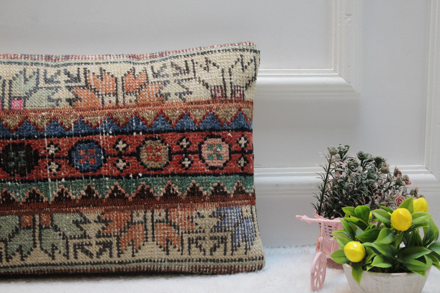 Handmade Kilim Lumbar Pillow Cover: Turkish Rug Design (12x24 in)