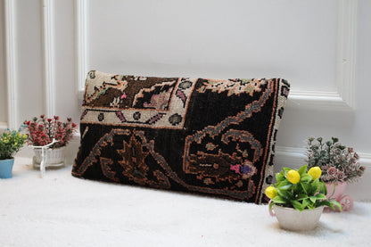 Handmade Wool Lumbar Pillow Cover: Boho Anatolian Design, 12x24 inch
