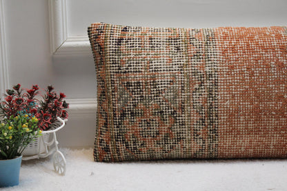 Vintage Turkish Rug Lumbar Pillow Cover: Upcycled Woven Wool, 12x24 inch