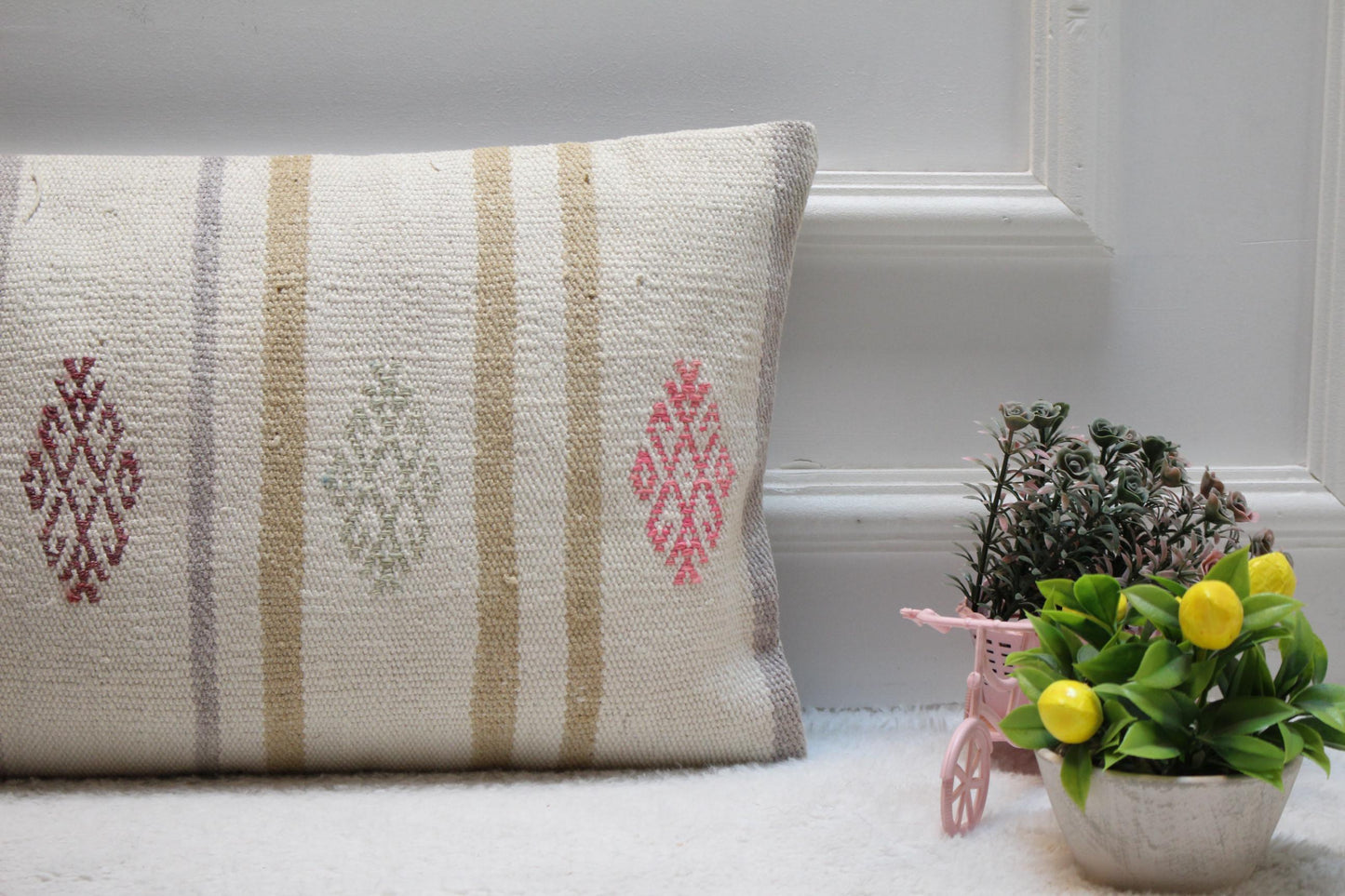 Handmade Kilim Lumbar Pillow Cover: Turkish Woven Rug, 12x24 inch