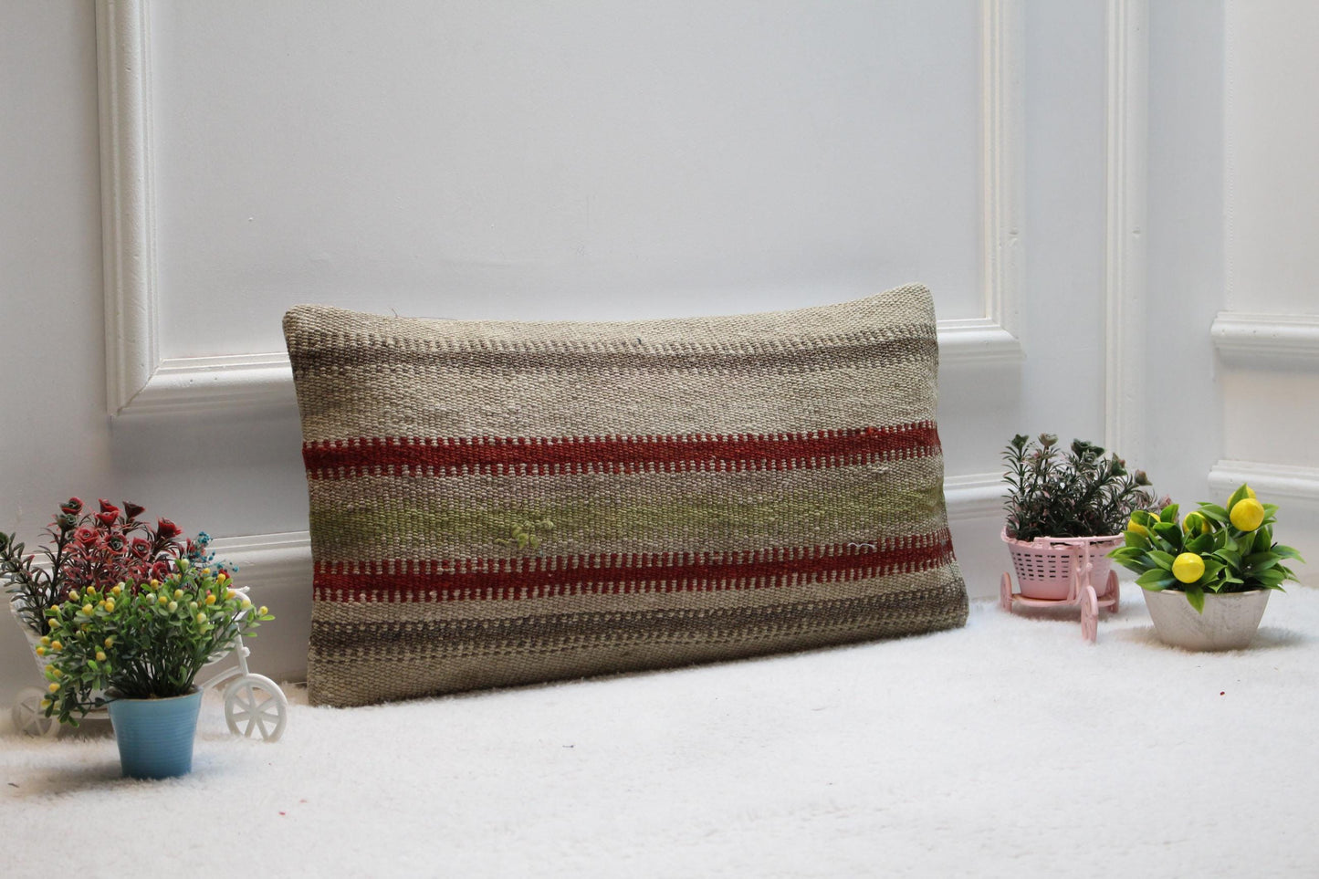 Handmade Kilim Lumbar Pillow Cover: Vintage Woven Rug, 12x24 inch