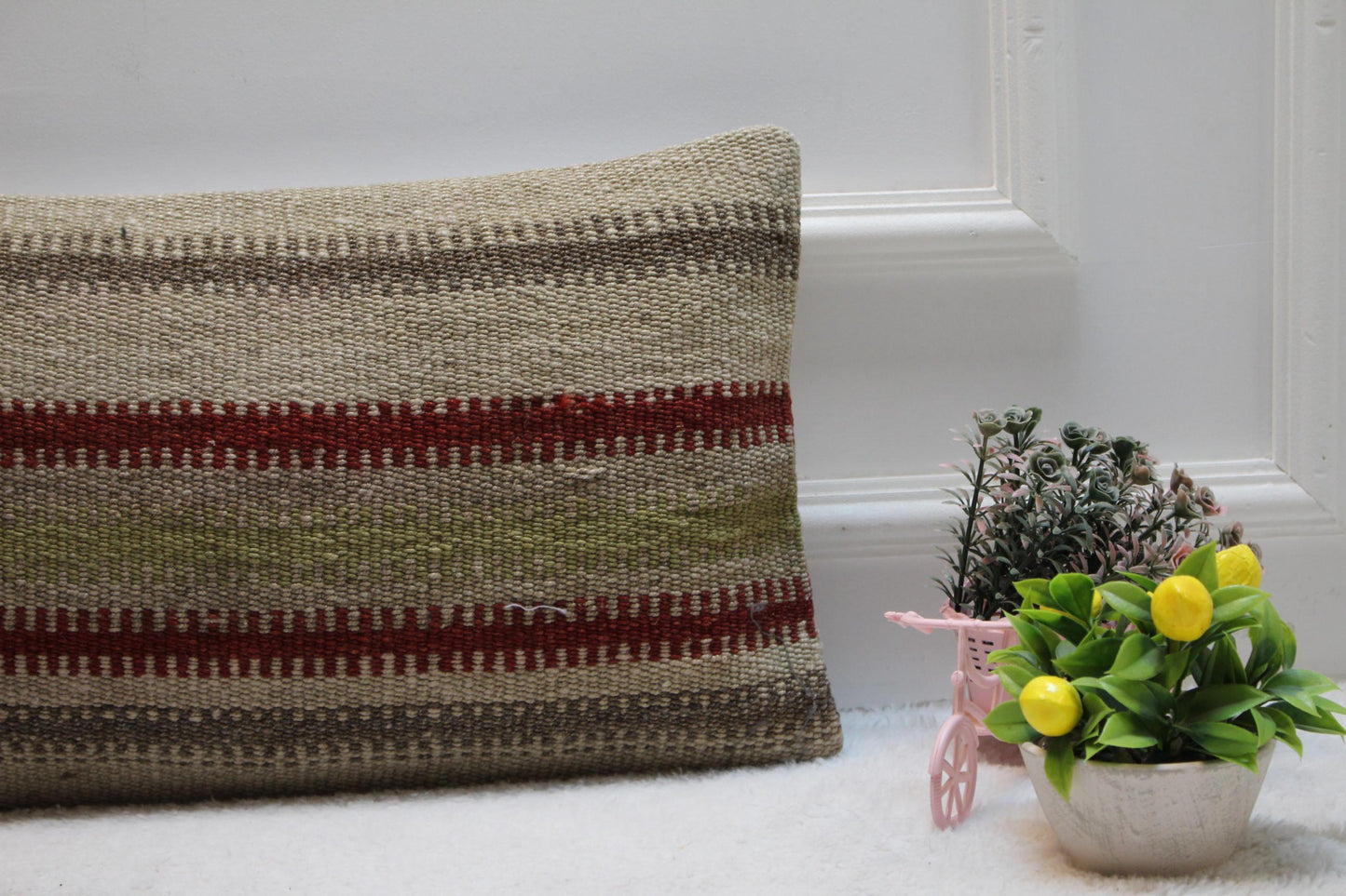 Handmade Kilim Lumbar Pillow Cover: Vintage Woven Rug, 12x24 inch