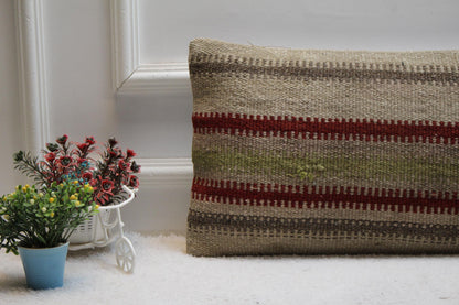 Handmade Kilim Lumbar Pillow Cover: Vintage Woven Rug, 12x24 inch