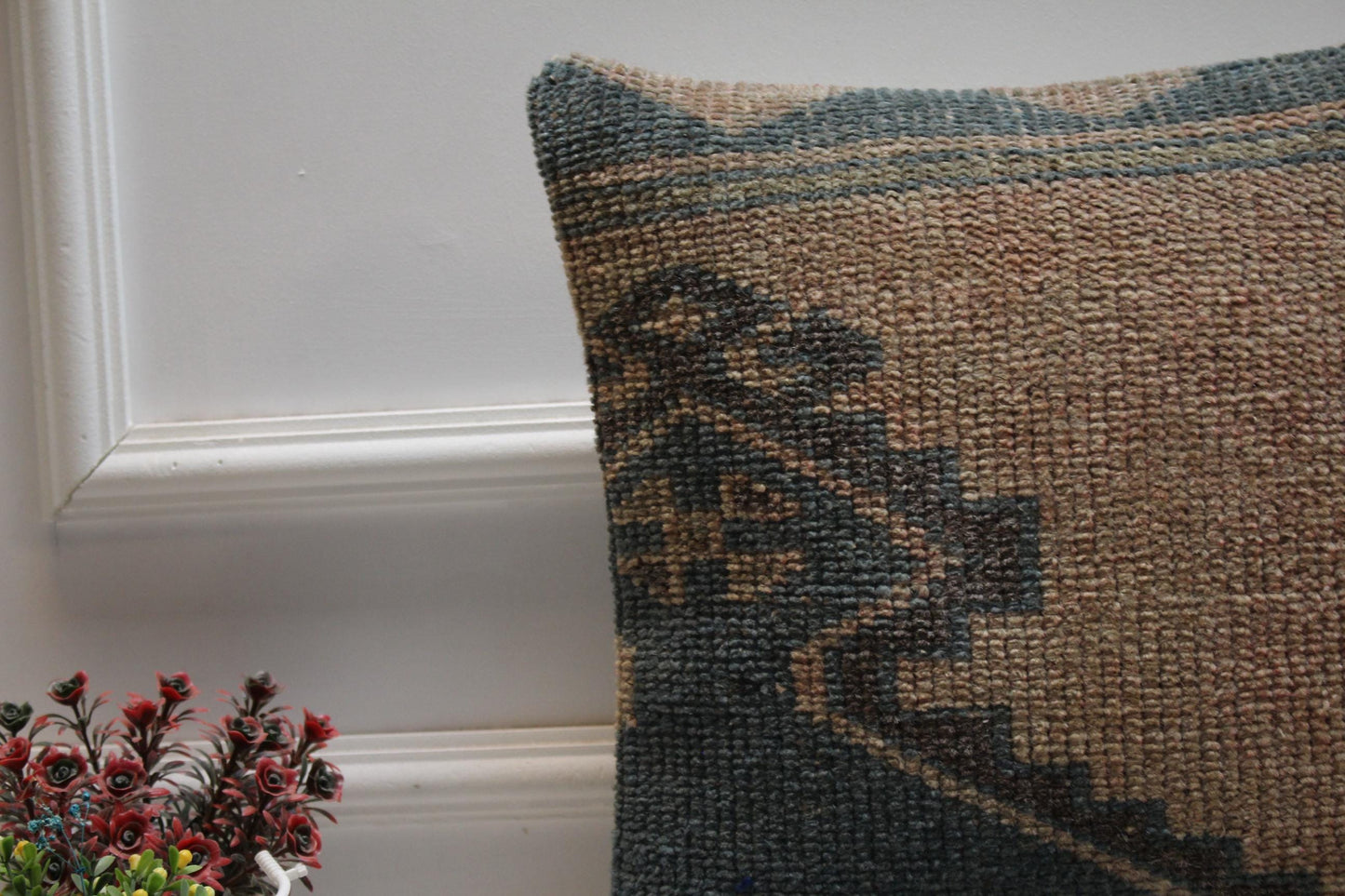Handmade Turkish Kilim Pillow Cover: Upcycled Woven Rug, 16x16 inch