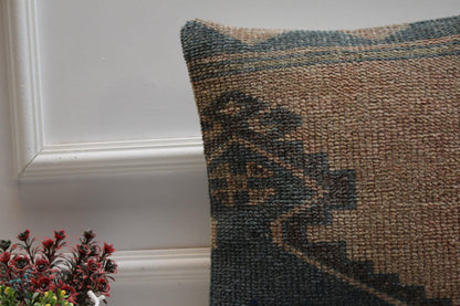 Handmade Turkish Kilim Pillow Cover: Upcycled Woven Rug, 16x16 inch