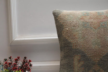 Handmade Turkish Rug Pillow Cover: Upcycled Wool, Bohemian Home Decor (16x16 inc)
