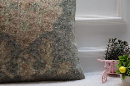 Handmade Turkish Rug Pillow Cover: Upcycled Wool, Bohemian Home Decor (16x16 inc)