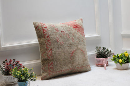 Vintage Turkish Kilim Pillow Cover: Upcycled Woven Rug, 16x16 inch