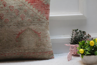 Vintage Turkish Kilim Pillow Cover: Upcycled Woven Rug, 16x16 inch
