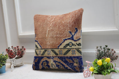 Handmade Turkish Rug Pillow Cover: Upcycled Boho Home Decor (16x16 in)
