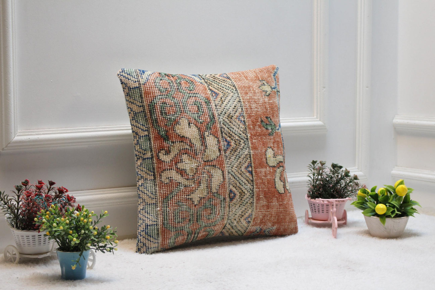 Handmade Kilim Pillow Cover: Upcycled Woven Rug, Boho Home Decor (16x16 in)