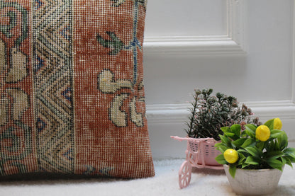 Handmade Kilim Pillow Cover: Upcycled Woven Rug, Boho Home Decor (16x16 in)