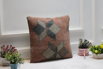 Red Turkish Kilim Pillow Cover: Vintage Woven Wool, 16x16