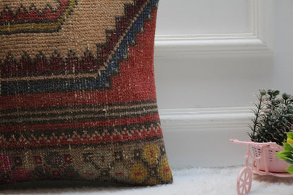 Handmade Kilim Pillow Cover: Upcycled Woven Rug, Boho Design (16x16 in)