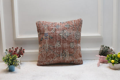 Red Vintage Turkish Rug Pillow Cover: 16x16 Boho Throw Pillow