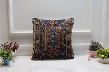 Handmade Kilim Pillow Cover: Upcycled Woven Rug, Boho Decor (16x16 inch)
