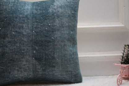 Blue Turkish Rug Pillow Cover: Vintage Boho Square Pillow Case (16x16 in)