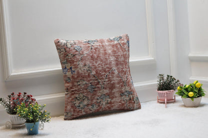 Red Turkish Rug Pillow Cover: Vintage Boho Wool, 16x16 inch