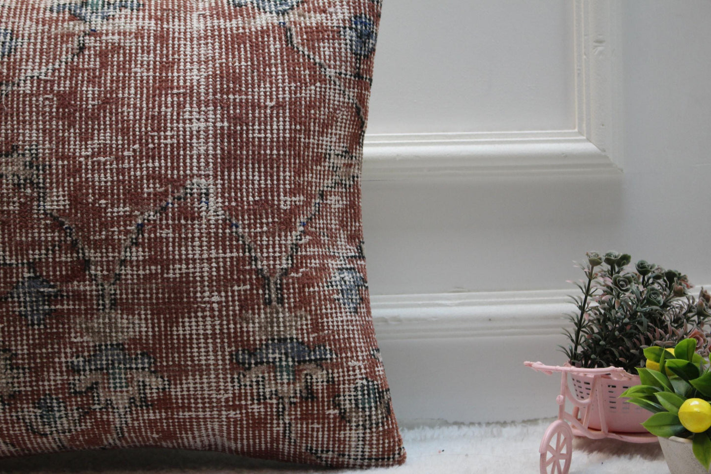 Red Turkish Rug Pillow Cover: Vintage Boho Wool, 16x16 inch