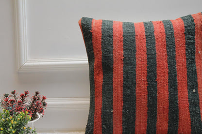 Red and Black Kilim Pillow Cover: Boho Home Decor (16x16 in)
