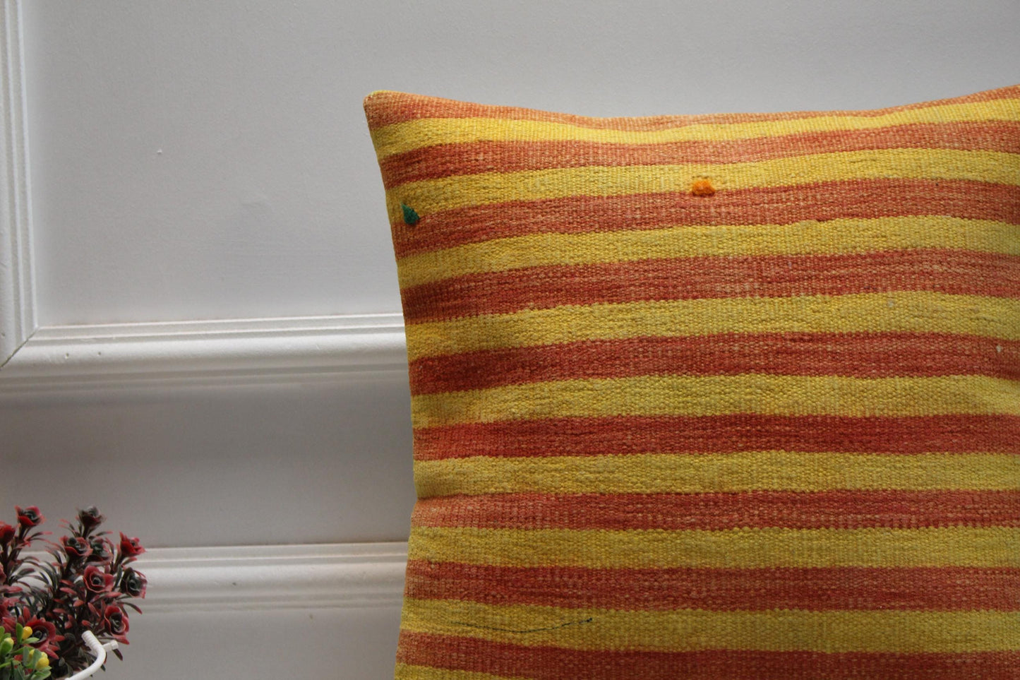 Handmade Striped Kilim Pillow Cover: Bohemian Decor (16x16 inch)
