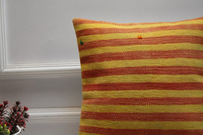 Handmade Striped Kilim Pillow Cover: Bohemian Decor (16x16 inch)