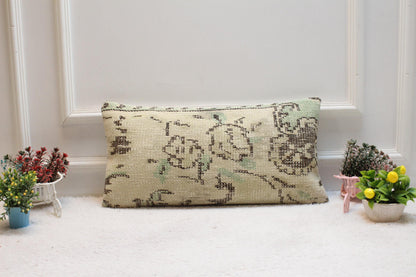 Floral Kilim Lumbar Pillow Cover: Organic Wool Throw Pillow, 12x24 inch