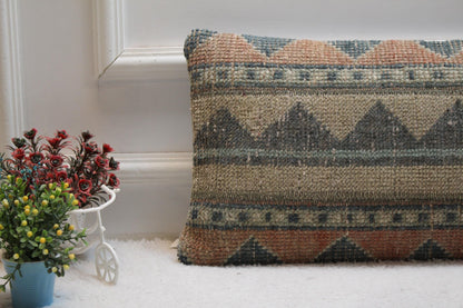 Handmade Kilim Pillow Cover: Upcycled Woven Rug, Bohemian Decor (12x24 in)