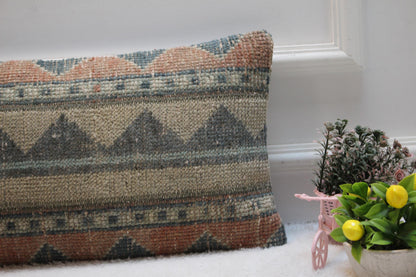 Handmade Kilim Pillow Cover: Upcycled Woven Rug, Bohemian Decor (12x24 in)