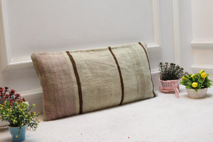 Handmade Kilim Pillow Cover: Upcycled Woven Rug, Boho Decor (12x24 inc)