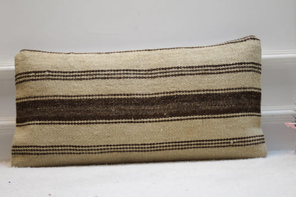 Striped Kilim Pillow Cover: Handmade Vintage Woven Rug, 12x24 inch