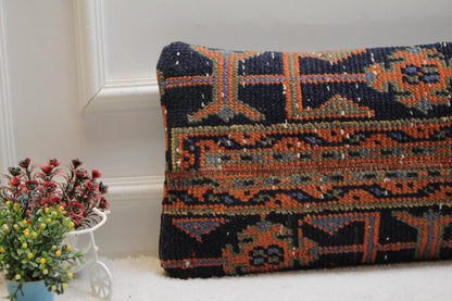 Handmade Kilim Pillow Cover: Orange & Blue Boho Decor (12x24 in)