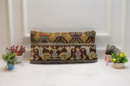 Handmade Kilim Lumbar Pillow Cover: Vintage Boho Rug Pillow (12x24 in)