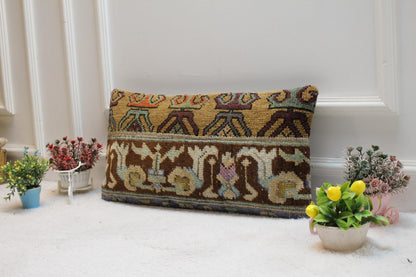 Handmade Kilim Lumbar Pillow Cover: Vintage Boho Rug Pillow (12x24 in)