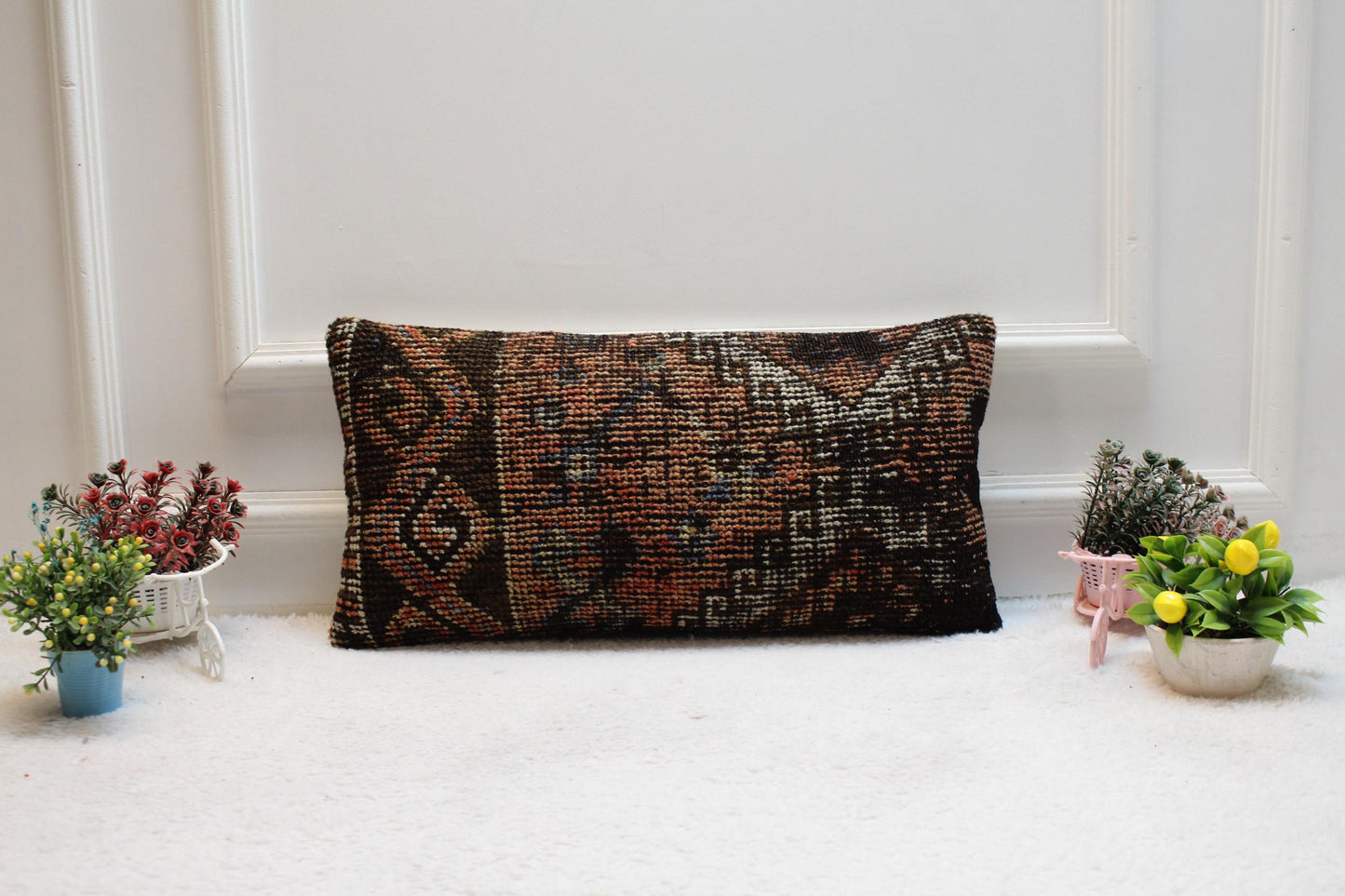 Handmade Turkish Rug Pillow Cover: Vintage Kilim Lumbar Pillow, 12x24