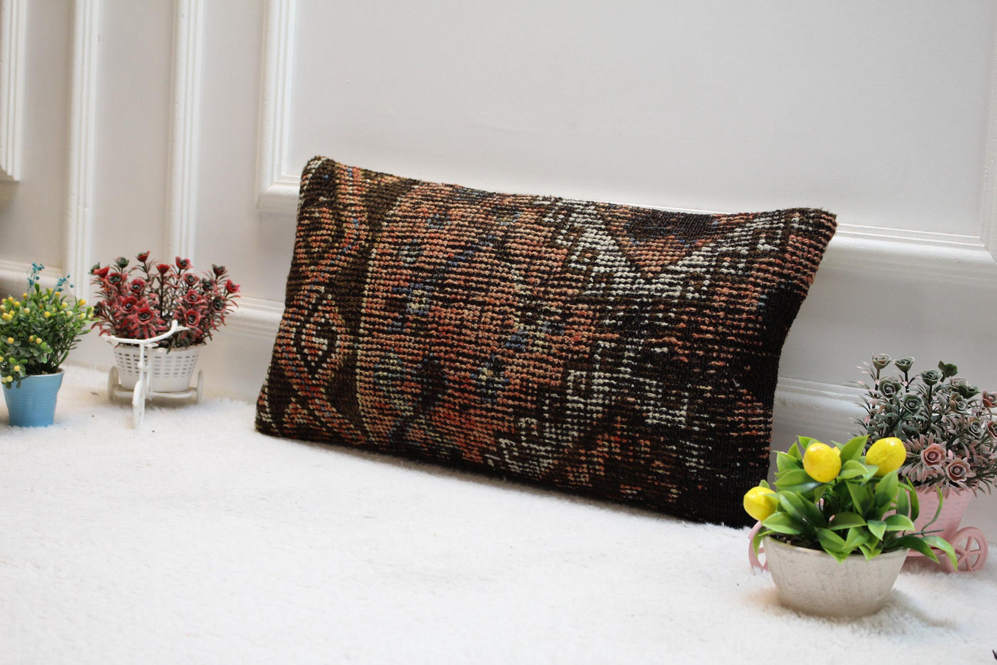 Handmade Turkish Rug Pillow Cover: Vintage Kilim Lumbar Pillow, 12x24