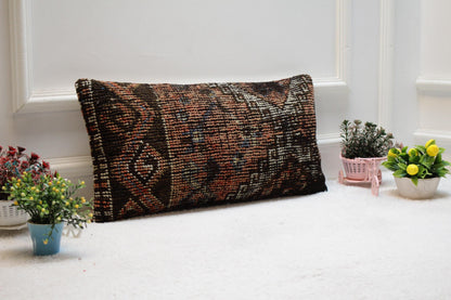 Handmade Turkish Rug Pillow Cover: Vintage Kilim Lumbar Pillow, 12x24