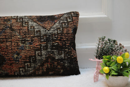 Handmade Turkish Rug Pillow Cover: Vintage Kilim Lumbar Pillow, 12x24