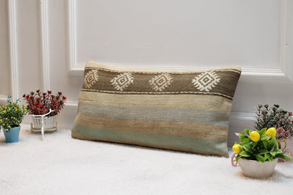 Handmade Kilim Pillow Cover 12x24: Upcycled Woven Rug Design