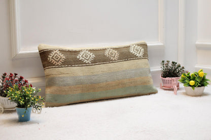 Handmade Kilim Pillow Cover 12x24: Upcycled Woven Rug Design